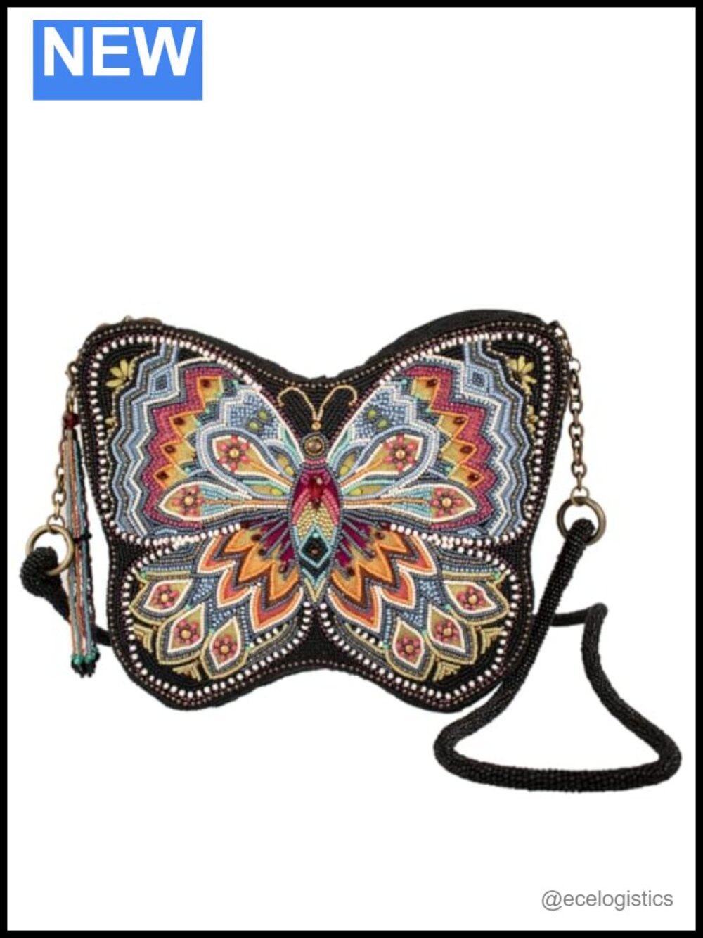 Hand-Beaded Butterfly Crossbody Bag with Removable Chain Strap
